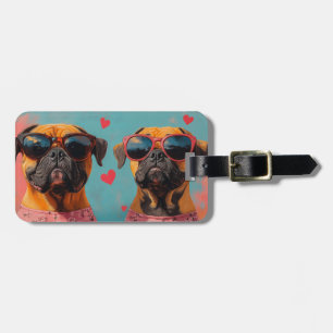 Étiquette À Bagage Bullmastiff avec coeur Roses Saint-Valentin
