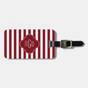 Étiquette À Bagage Burgundy What Stripe Bourgogne Quatrefoil 3 Monogr