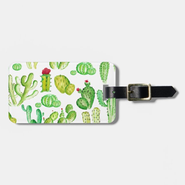 Étiquette À Bagage Cactus aquarelle (Devant horizontal)
