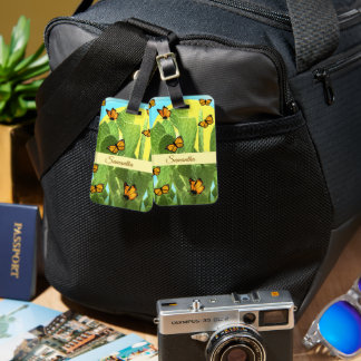 Étiquette À Bagage Cactus capricieux et papillons