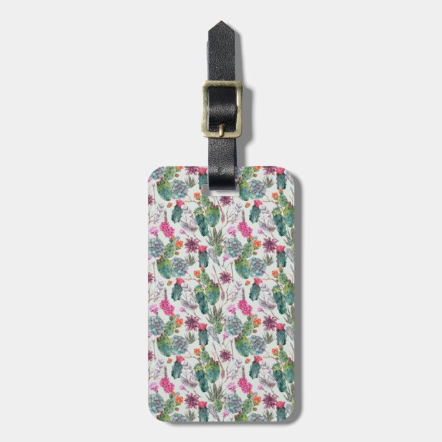 Étiquette À Bagage Cactus exotique d'aquarelle de Boho et motif (Devant Vertical)
