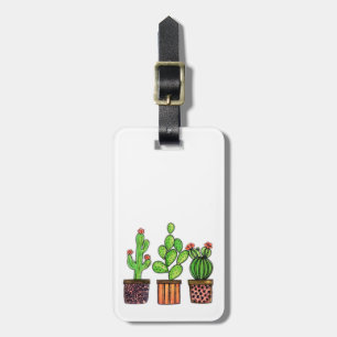 Étiquette À Bagage Cactus mignon d'aquarelle dans des pots