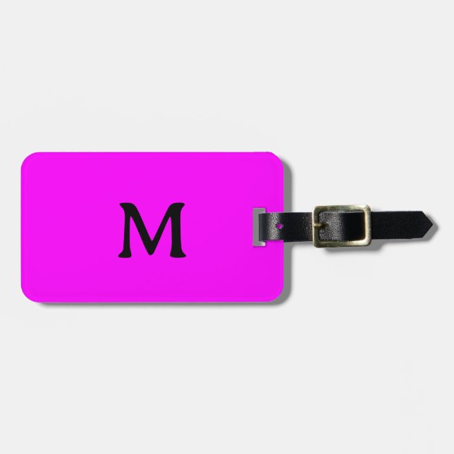 Étiquette À Bagage Cadeau Personnalisé Nom Noir Monogramme Magenta Ro (Devant horizontal)