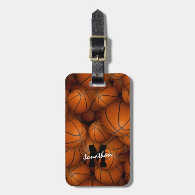 Étiquette À Bagage cadeaux de sport monogrammed motif de basket (Devant Vertical)