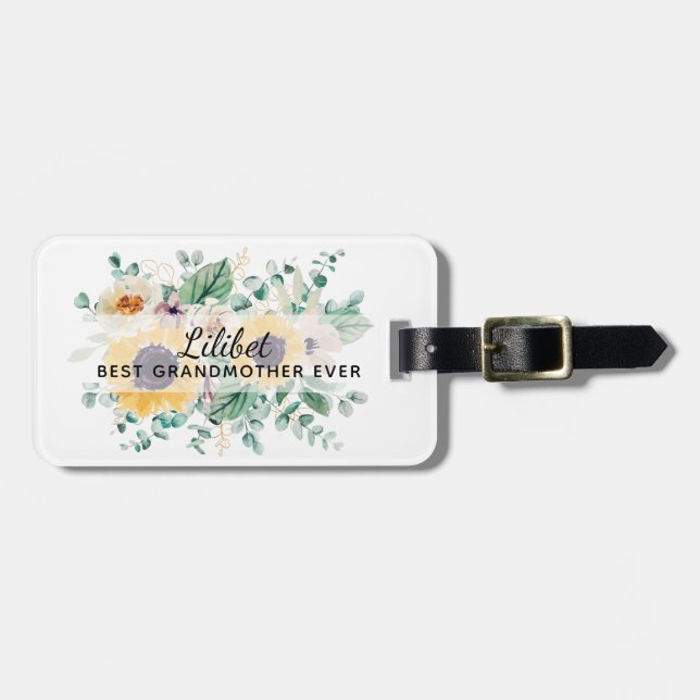 Étiquette À Bagage Cadeaux GRANDMA - Tournesol Thème Personnalisé (Devant horizontal)