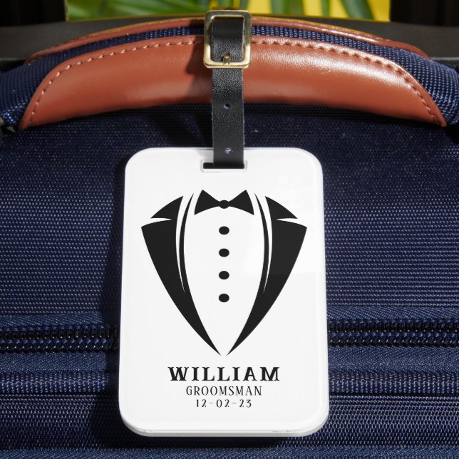 Étiquette À Bagage Cadeaux Groomsman de luxe moderne en noir et blanc (Insitu Rectoal 2)