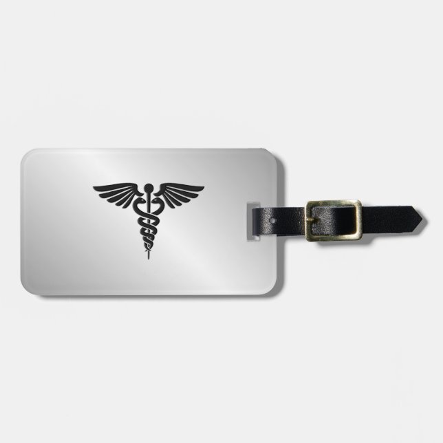 Étiquette À Bagage Caducée Médicale en argent (Devant horizontal)