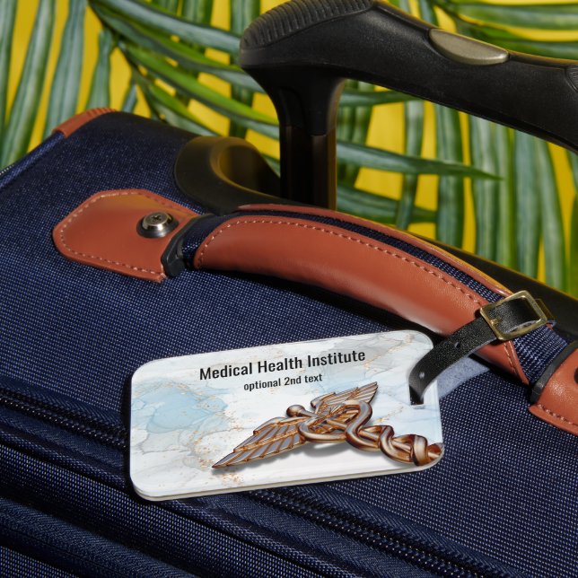 Étiquette À Bagage Caduceus Médicale Cuivre Rose Gold Marbre de luxe (Insitu Rectoal 3)