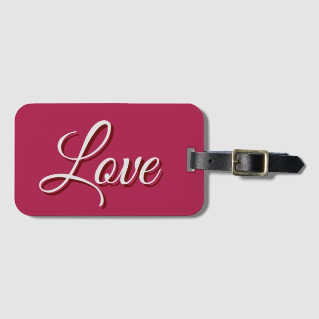 Étiquette À Bagage Calligraphie de mariage amour rouge rose élégant (Devant Horizontal)
