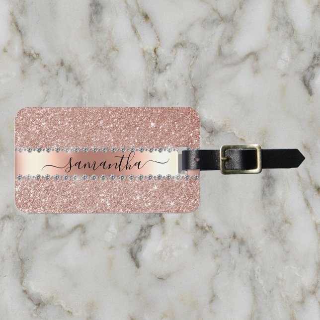 Étiquette À Bagage Calligraphie manuscrite Diamant Rose Parties scint (Créateur téléchargé)