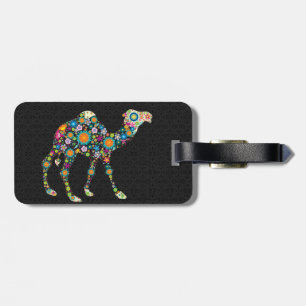 Étiquette À Bagage Camel Floral Retro coloré et Damas Noires