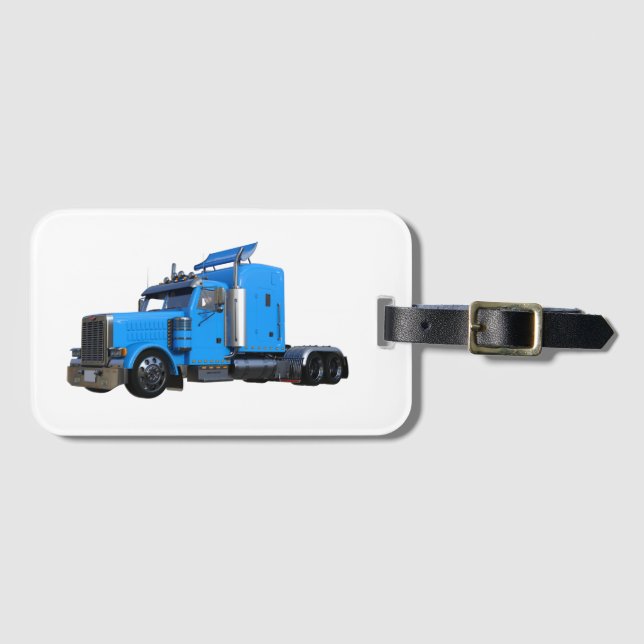 Étiquette À Bagage Camion de Tracteur Semi-Bleu (Devant Horizontal)