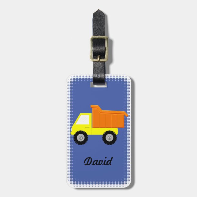 Étiquette À Bagage Camion Jaune Jouet personnalisé bleu (Devant Vertical)