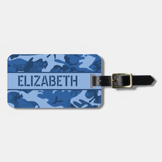 Étiquette À Bagage Camo bleu personnalisé (Devant horizontal)