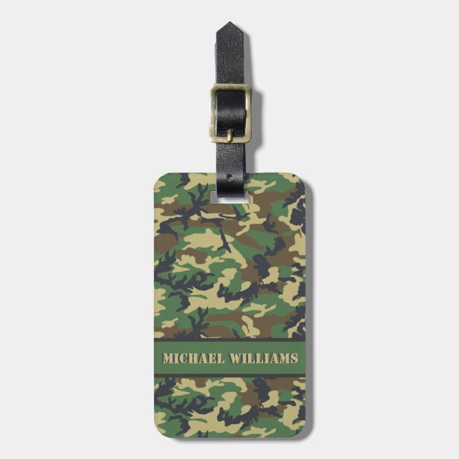 Étiquette À Bagage Camo Militaire Woodland - Personnalisé (Devant Vertical)
