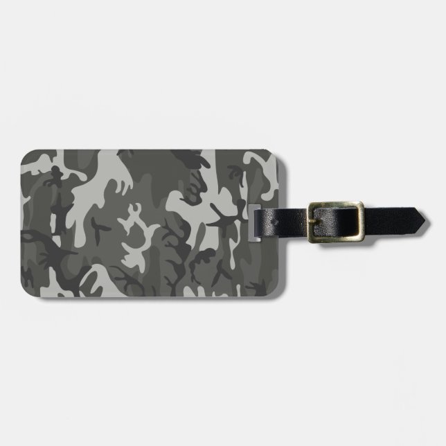 Étiquette À Bagage Camouflage militaire monogramme gris (Devant horizontal)