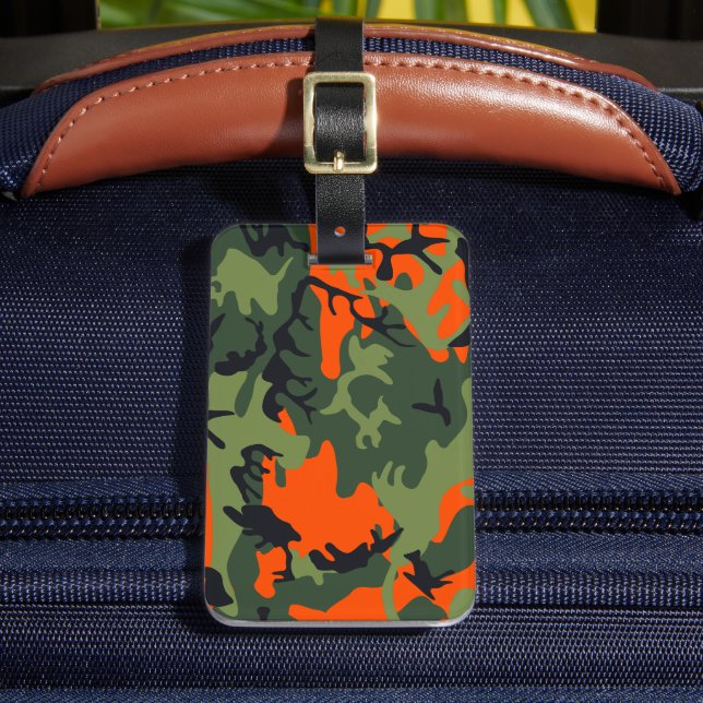 Étiquette À Bagage Camouflage orange et vert, Militaire, Armée (Insitu Rectoal 2)