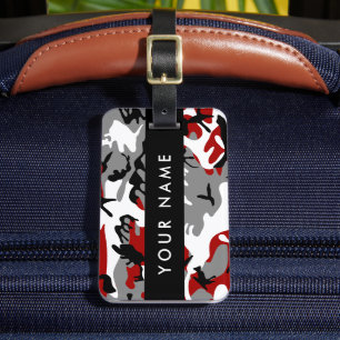 Étiquette À Bagage Camouflage rouge et gris Votre nom Personnaliser