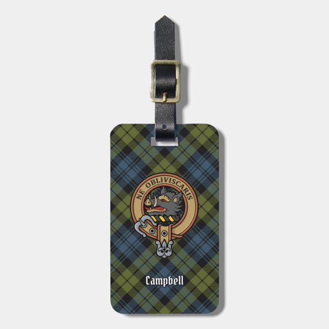 Étiquette À Bagage Campbell Crest sur Tartan (Devant Vertical)