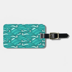 Étiquette À Bagage Caniche bleu rétro surf art