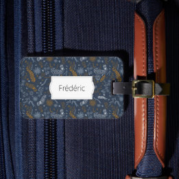 Étiquette À Bagage Canicules florales blanches et dorées en bleu