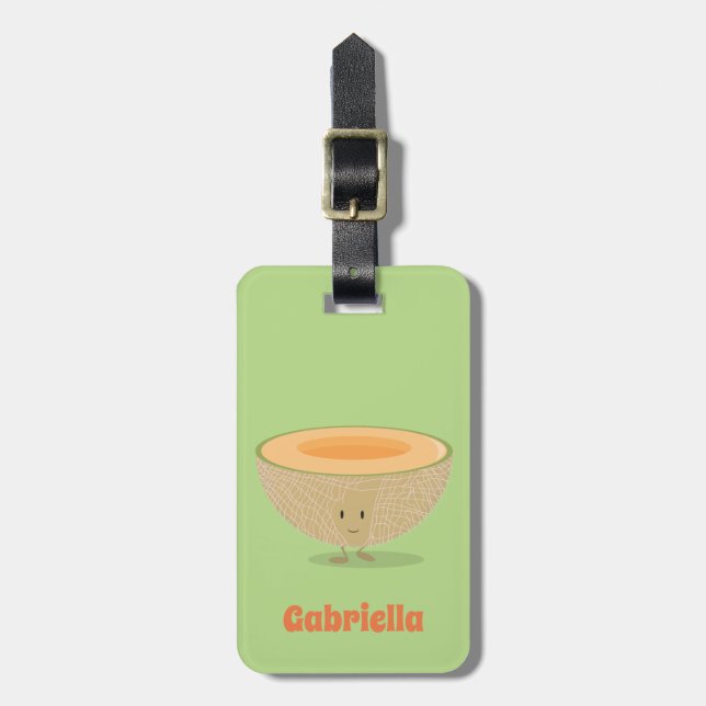 Étiquette À Bagage Cantaloup de sourire dessinant l'étiquette de (Devant Vertical)