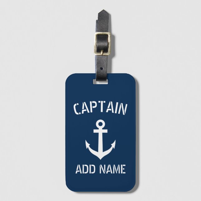 Étiquette À Bagage Capitaine de bateau marin bleu marine (Devant Vertical)