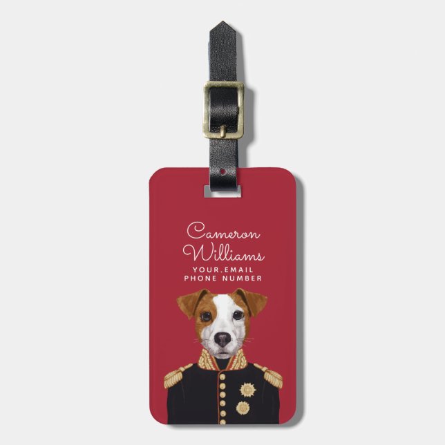 Étiquette À Bagage Capitaine Jack Russell | ajoutent votre nom (Devant Vertical)
