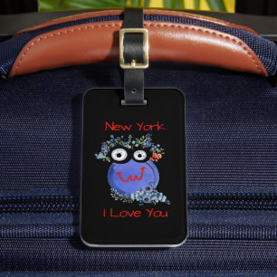 Étiquette À Bagage Caractère bleu mignon, New York, Je vous aime