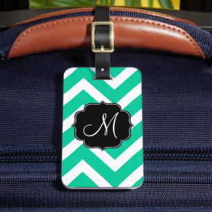 Étiquette À Bagage Caraibes Vert et Blanc Chevron Stripes