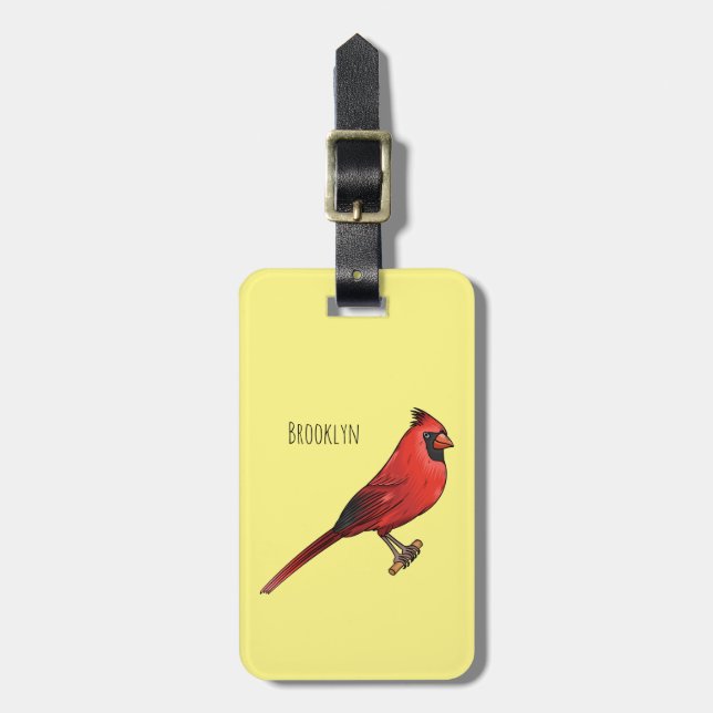 Étiquette À Bagage Cardinal du Nord dessin animé d'oiseau (Devant Vertical)