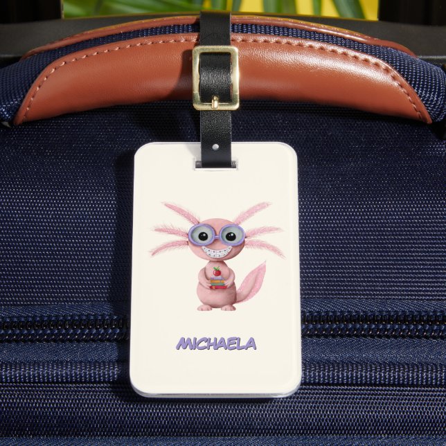 Étiquette À Bagage Caricature adorable Axolotl Personnalisé (Insitu Rectoal 2)