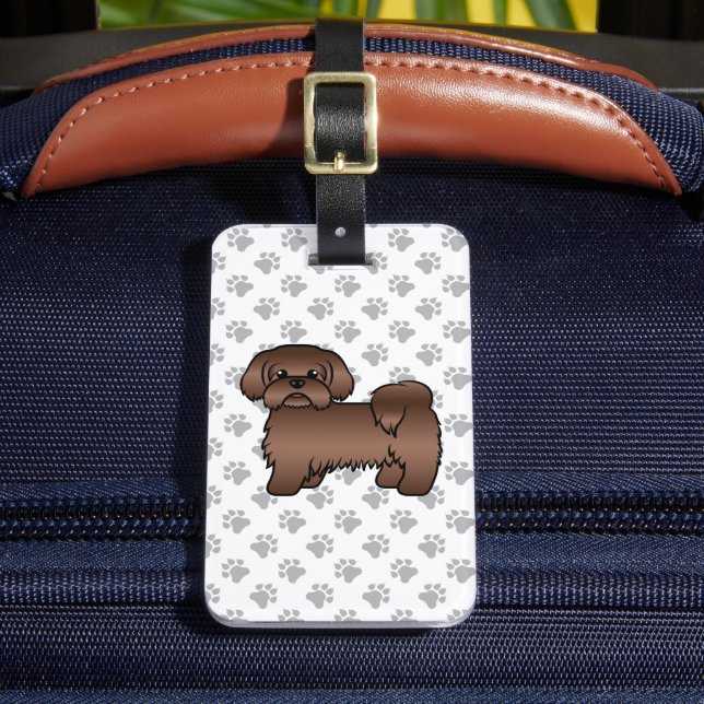 Étiquette À Bagage Caricature Chien Brown Shih Tzu et texte personnal (Insitu Rectoal 2)