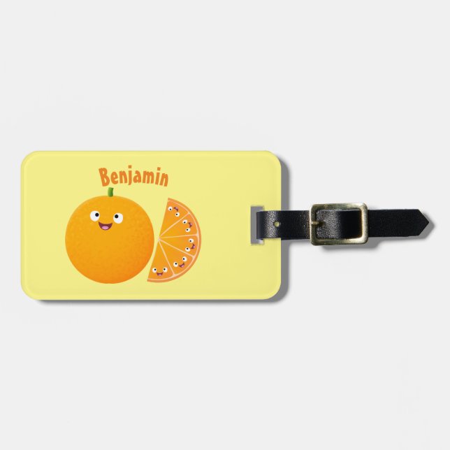 Étiquette À Bagage Caricature d'agrumes d'orange (Devant horizontal)