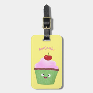 Étiquette À Bagage Caricature de cupcake joyeux