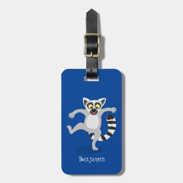 Étiquette À Bagage Caricature de danse lémurienne en anneau mignon (Devant Vertical)