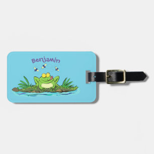 Étiquette À Bagage Caricature de grenouille vert mignon