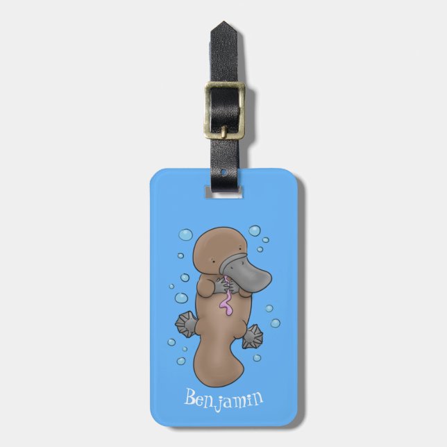 Étiquette À Bagage Caricature de platypus bébé très heureuse (Devant Vertical)
