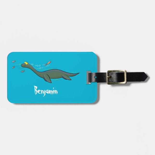 Étiquette À Bagage Caricature de plesiosaure, monstre marin mignon et (Devant horizontal)