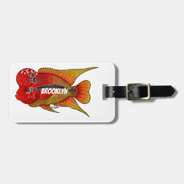 Étiquette À Bagage Caricature de poisson cichlide à fleur (Devant horizontal)