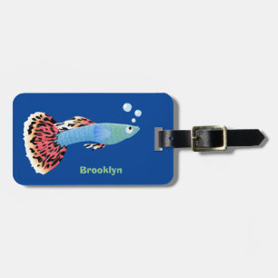 Étiquette À Bagage Caricature de poisson tropical guppy très chic