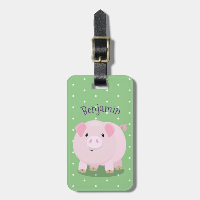 Étiquette À Bagage Caricature de porc mignon rose pot vendue (Devant Vertical)