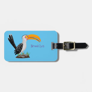 Étiquette À Bagage Caricature d'oiseau de safari de barbecue jaune am