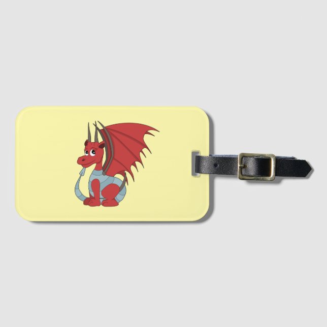 Étiquette À Bagage Caricature Dragon Rouge (Devant Horizontal)