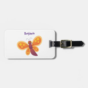 Étiquette À Bagage Caricature joli papillon orange