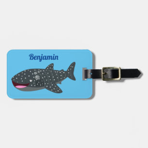 Étiquette À Bagage Caricature joli requin baleine joyeux