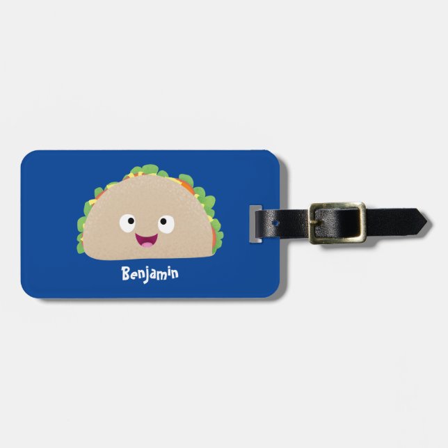 Étiquette À Bagage Caricature joli sourire taco dessin animé (Devant horizontal)