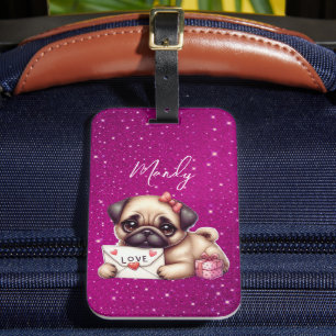 Étiquette À Bagage Carlin Valentine's Day Carlin personnalisé Puppy L