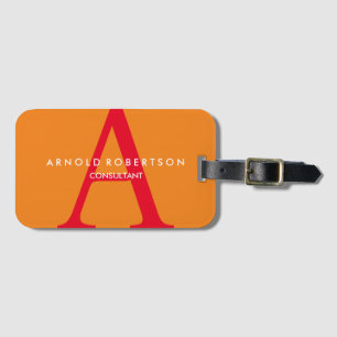 Étiquette À Bagage Carré moderne Monogramme tendance orange rouge