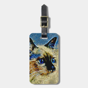 Étiquette À Bagage Carreaux de mosaïque de chats siamois bleu
